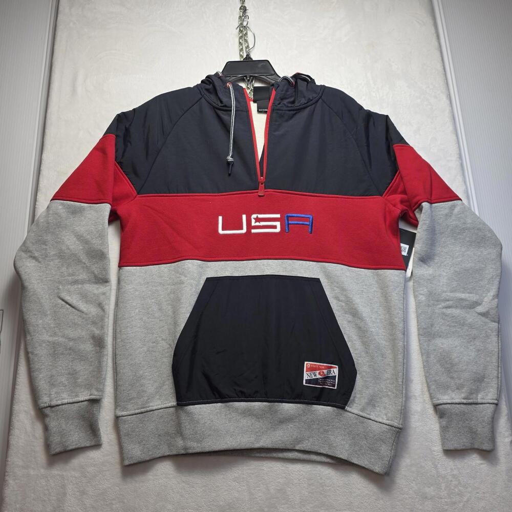 New Era USA Black Red Pullover Hoodie Sports Windbreaker Size Men's Medium NWT